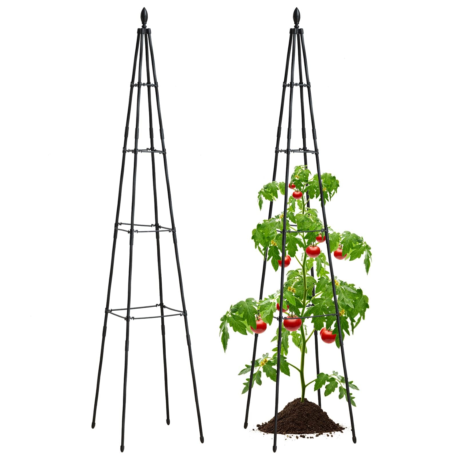 FOLLOOK Garden Trellis for Climbing Plants Outdoor, 67" Tall Cucumber Trellis for Raised Bed, Tomato Cage for Garden Obelisk Trellis for Climbing Vine, Black, 1 Pack