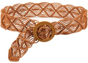 suyi boho belt for women braided woven belts bohemian waist belts for dress brown