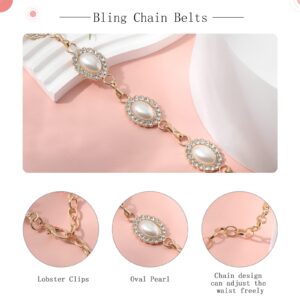 WELROG Metal Waist Chain Belt for Women - Pearls Gold Silver Chain Belts for Dresses Jeans