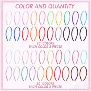 XunYee Satin Covered Headbands for Women - 100 Pieces 0.4 Inch Width Colorful Thin Plain Hairbands (Multi Colors)