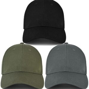 ZEXIAN 3 Pack Unisex Cotton Baseball Cap Adjustable Unconstructed Plain Sport Dad Golf Hat for Men and Women (Black+Grey+Green)