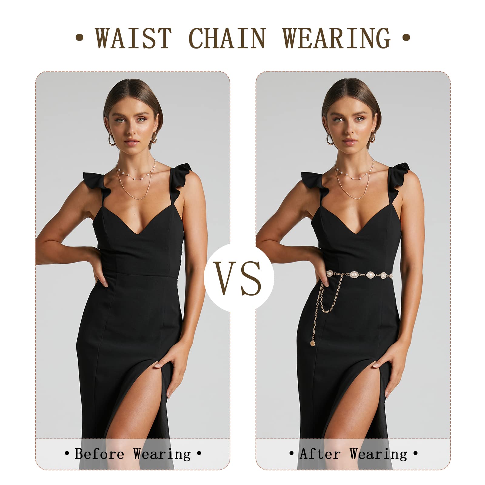 WELROG Metal Waist Chain Belt for Women - Pearls Gold Silver Chain Belts for Dresses Jeans