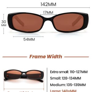 Veda Tinda Vision Trendy Retro Rectangle Sunglasses for Women 80s 90s Y2k Style Narrow Sunnies Cool Vintage Black Frame Brown Lens Sun Glasses UV400 Protection C62S04