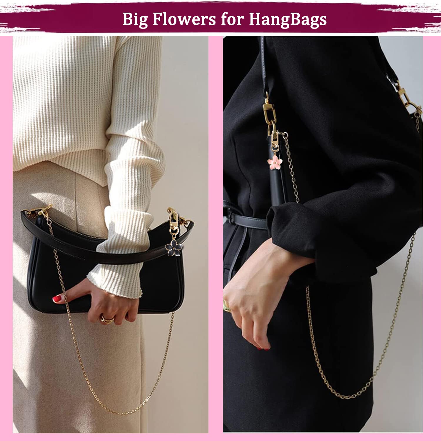 AGEN KGEN Cute Flower keychains for Women, Aesthetic Keychain Charms, Bag ＆ Purse Charms for Handbags ＆ Backpacks Accessories (Flowers-3Pcs)