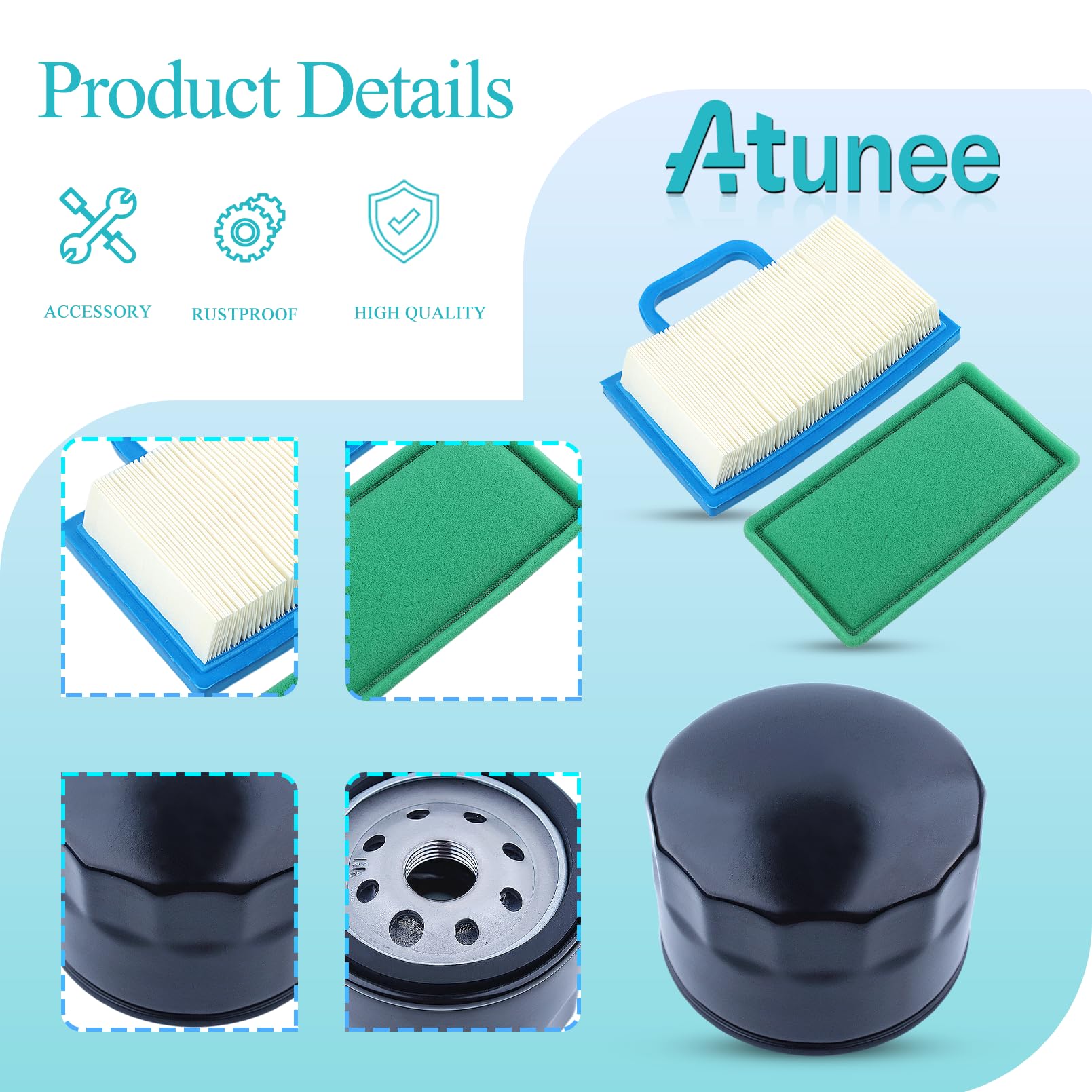 Atunee GY21056 Air Filter with AM125424 Oil Filter for John Deere LA120 LA130 LA140 LA150 L120 LA135 LA145 D130 D140 Lawn Mower