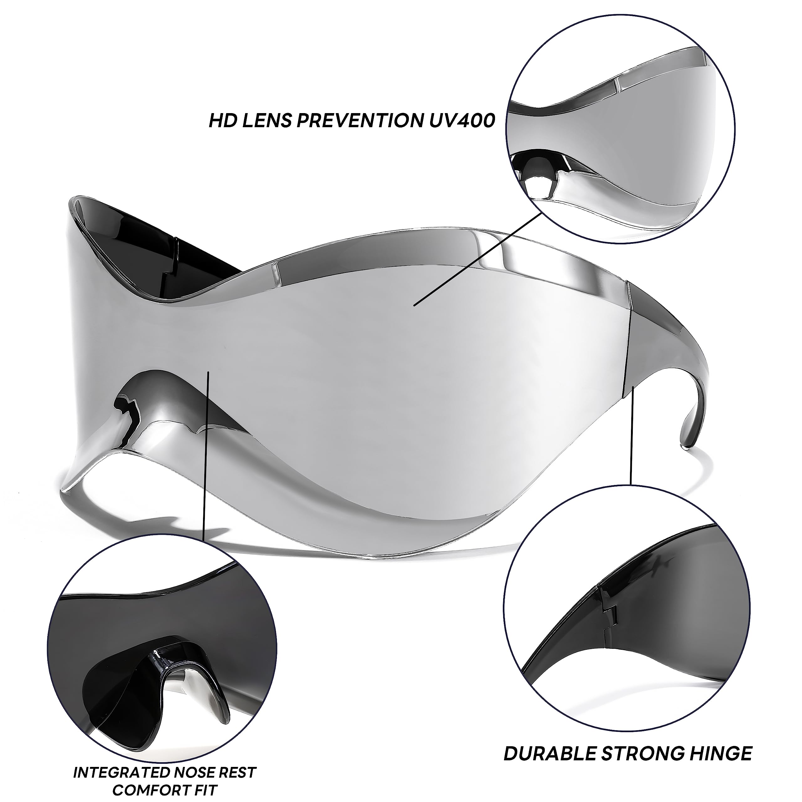 FEISEDY Oversized Shield Futuristic Sunglasses for Women Men Alien Fashion Y2K Wrap Around Visor Sun Glasses Shades B9101