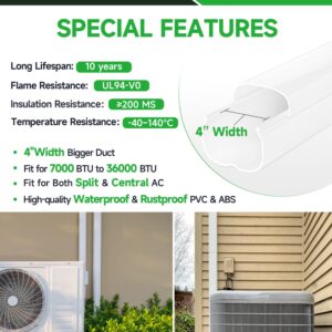 Cestluck 4'' 11 Ft Mini Split Line Set Cover, PVC & PP Line Cover Set Universal for Mini Split AC & Central AC