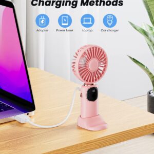 coldSky Portable Handheld Fan, 4000mAh Battery Operated Fan with LED Display, Handheld/Neck/Desk 3 in 1 Personal Small Fan, 90° Foldable Desk Fan with Base, 5 Speed Lash Fan Makeup Fan for Women