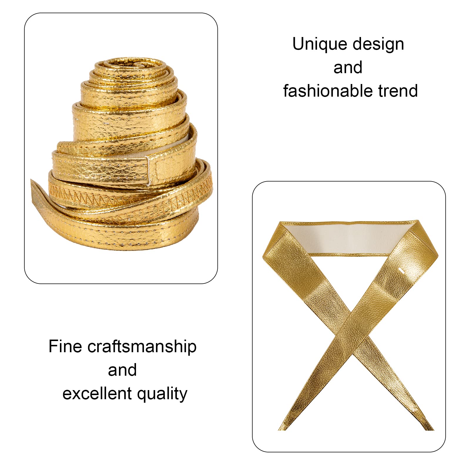 NUMJAW Gold Belt for Dress Obi Belts for Women Faux Leather Wrap Belt Waisband Belts for Women Tie Belt for Dresses Waist Band Cinch Belts for Women Gold Sash Belt Gold Belts for Women Dresses