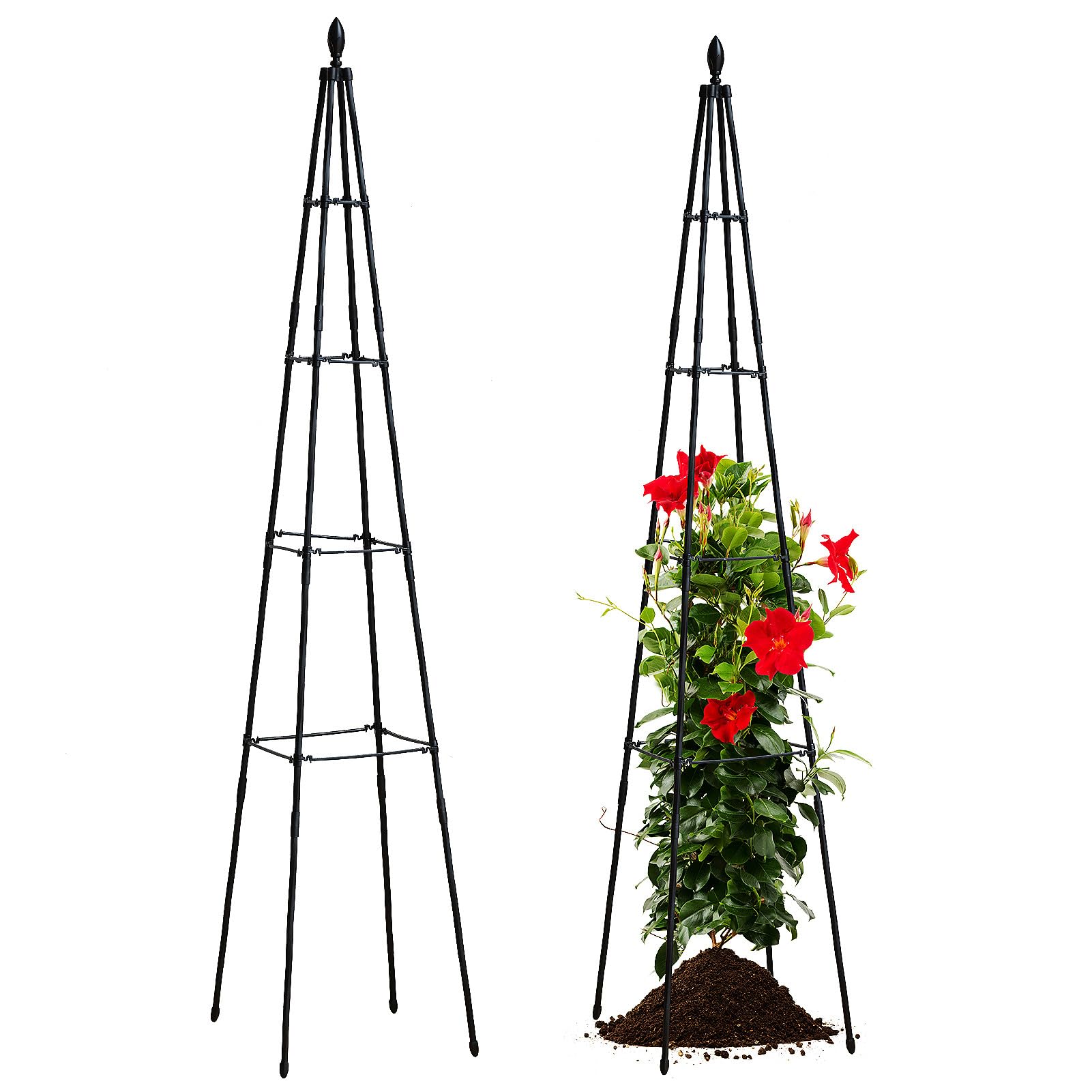 FOLLOOK Garden Trellis for Climbing Plants Outdoor, 67" Tall Cucumber Trellis for Raised Bed, Tomato Cage for Garden Obelisk Trellis for Climbing Vine, Black, 1 Pack