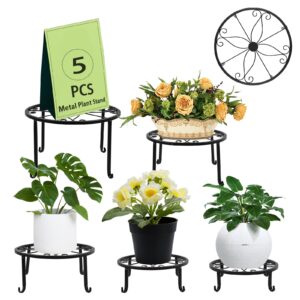 aishn metal plant stand 5 in 1 potted irons planter holder black，metal rustproof iron garden container round supports rack for planter，flowerpot holder display rack for home & garden decorate