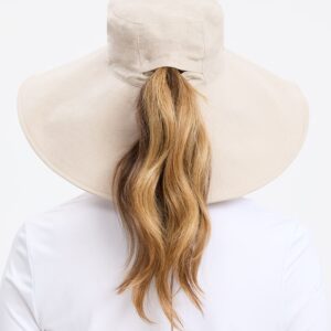 Solbari Ultra Wide Cotton Linen Hat - UPF50+ Packable UV Sun Protection Hat with Large Brim and Detachable Strap, Light Natural, Small - Medium