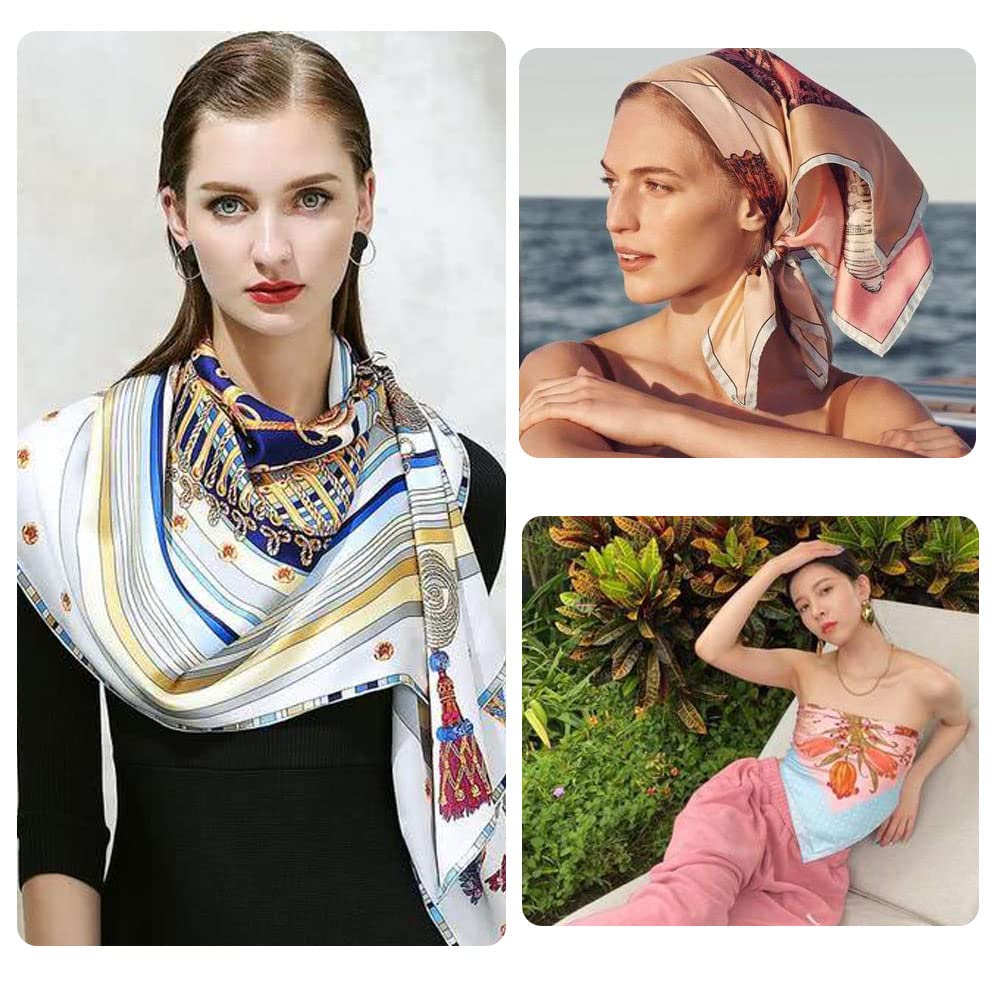 upeilxd 4Pcs Silk Head Scarves for Women Satin Hair Scarf 35”Large Square Bandana Silk Like Neck Scarf Shawl Sleeping Headscarf (Black/Red/Pink/Beige)