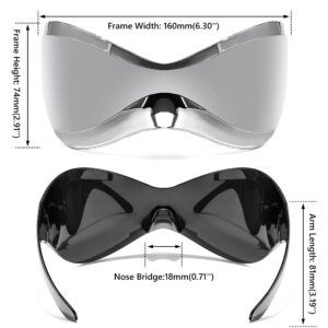 FEISEDY Oversized Shield Futuristic Sunglasses for Women Men Alien Fashion Y2K Wrap Around Visor Sun Glasses Shades B9101