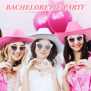 Unittype 14 Pcs Bridal Cowgirl Party Set Heart Glasses Bride Cowboy Hats for Bachelorette Party Bridal Wedding Shower (Pink, White)