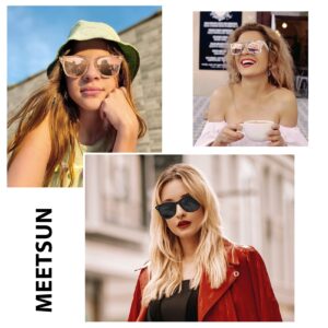 MEETSUN Retro Polarized Sunglasses for Women Men Classic Mirror Lens Driving Sun Glasses Trendy UV Protection (3 Pack) Black/Coffee/Pink