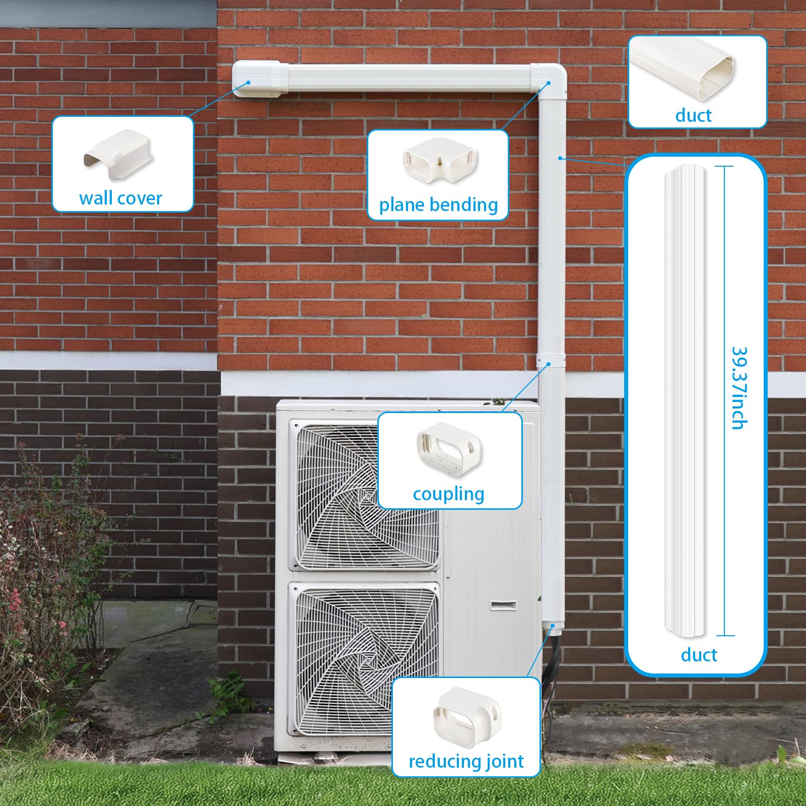 GUYAAC 11Ft Decorative PVC 4" Line Set Cover Kit 11Ft For Mini Split Air Conditioners And Central Air Conditoner&Heat Pumps Line Set Cover Kit