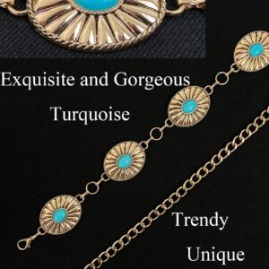 BEMYLV Turquoise Concho Belts for Women Western Gold Cowgirl Metal Belt Boho Waist Chains Dresses Jeans