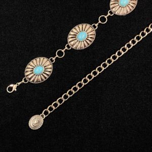 BEMYLV Turquoise Concho Belts for Women Western Gold Cowgirl Metal Belt Boho Waist Chains Dresses Jeans