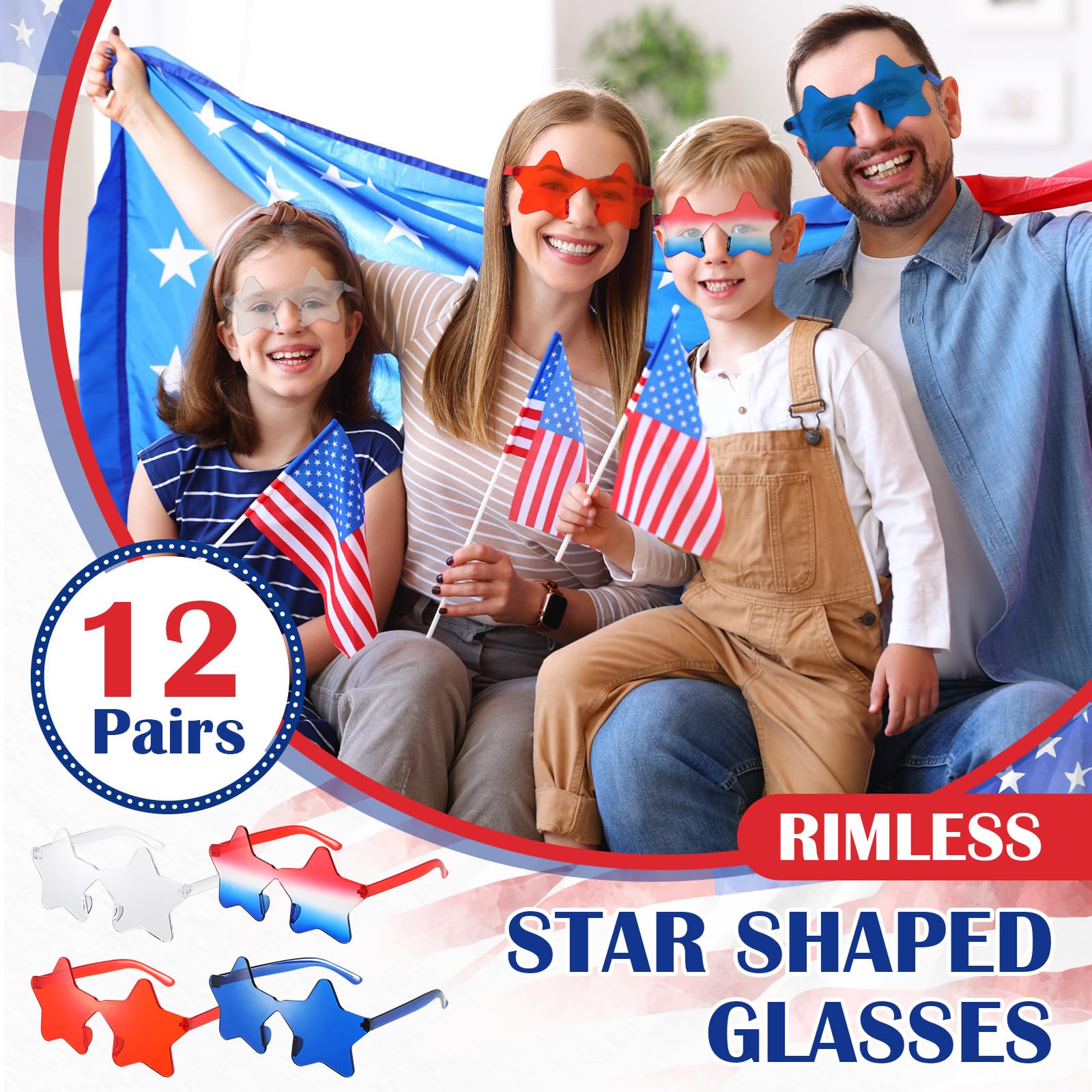 Xuhal 12 Pcs Star Shaped Sunglasses Bulk 4th of July Star Glasses Patriotic Glasses for Independence Day Party Favors