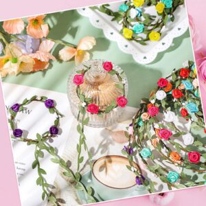 XunYee 48 Pcs Flower Crowns and Bracelets Kit 24 Boho Flower Garland Headbands Hair Wreath 24 Floral Wristbands for Girls Wedding Birthday Party Supplies