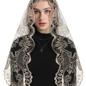 Bozidol Church Veil Lace Mantilla - Triangle Virgin Mary Head Covering Spanish Veil for Women