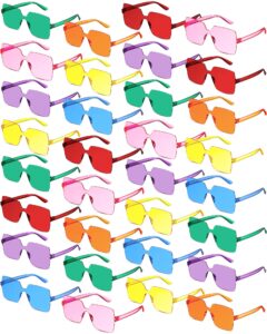 chumia 51 pairs colored fun sunglasses bulk candy party sunglasses rimless transparent square tinted sunglasses rectangle colorful bulk sunglasses frameless colored glasses for women men cosplay