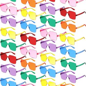 Chumia 51 Pairs Colored Fun Sunglasses Bulk Candy Party Sunglasses Rimless Transparent Square Tinted Sunglasses Rectangle Colorful Bulk Sunglasses Frameless Colored Glasses for Women Men Cosplay