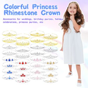 Jexine 32 Pieces Girls Princess Crown Girls Crown Tiara Princess Tiara Colorful Crystal Rhinestone Headpiece Glitter Crown Headband Princess Hair Accessories for Wedding Prom Costume Birthday Party