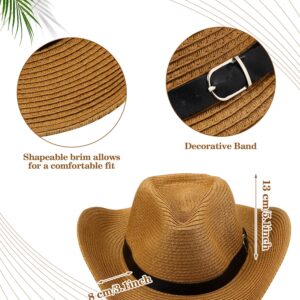 Mepase 12 Pcs Adult Straw Cowboy Hats Western Cowgirls Hat Bulk Wide Brim Beach Sun Hat Floppy UV Protection Hat for Women Men