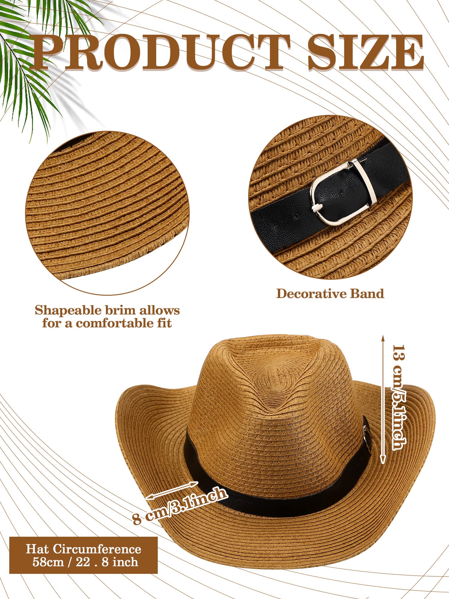 Mepase 12 Pcs Adult Straw Cowboy Hats Western Cowgirls Hat Bulk Wide Brim Beach Sun Hat Floppy UV Protection Hat for Women Men