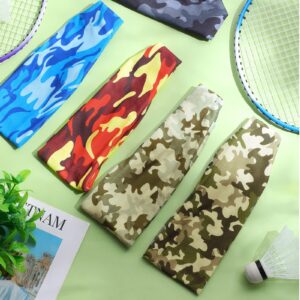 Wavyknot 18 Pcs Sports Sweatbands for Men Women Camo Headbands Workout Non Slip Headbands Breathable Head Band Fitness Stretchy Unisex Hairband for Yoga Running Cycling Ball (Camouflage,Classic)