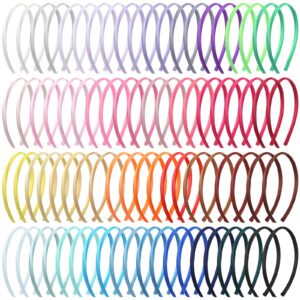 XunYee Satin Covered Headbands for Women - 100 Pieces 0.4 Inch Width Colorful Thin Plain Hairbands (Multi Colors)