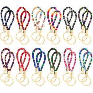 Junkin 24 Pcs Boho Surfer Key Chain with Golden Key-ring Bulk for Women Men Hippie Keychain Summer Festival Decorative Accessories Handmade Cute Keychain for Car Wallet Purse Holder