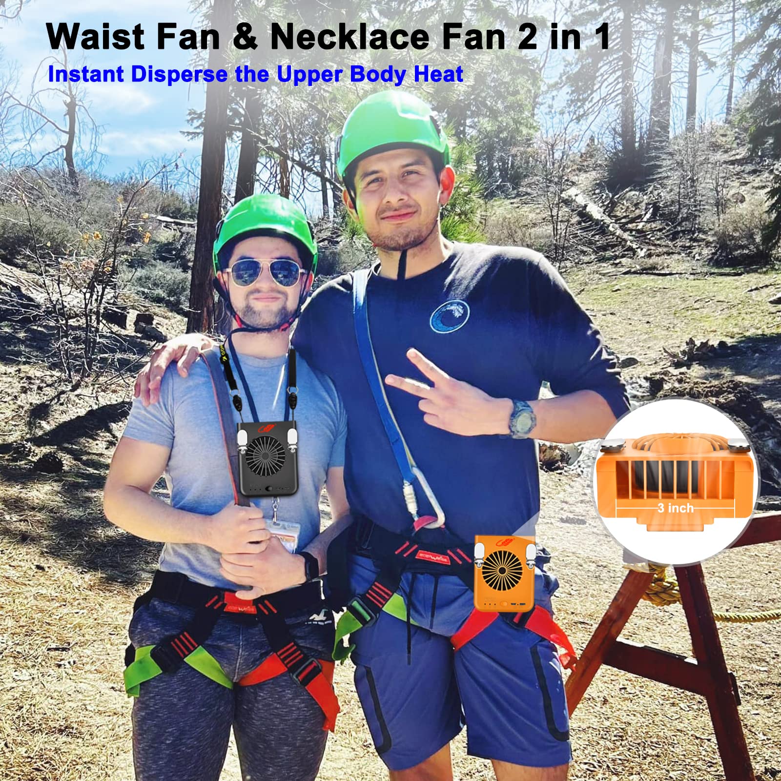 GOBRILLFUN Waist Clip Fan & Neck Fan 2 in 1, Portable Rechargeable Clip on Fan with 3 Speeds, 8000mAh Battery Operated Powerful Cooling Shirt Fan & Belt Fan for Camping, Hiking, Fishing, Working