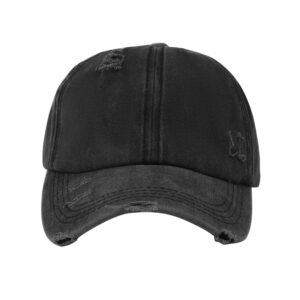 HGGE Women Ponytail Criss Cross High Messy Buns Ponycaps Baseball Cap Adjustable Cotton Distressed Dad Trucker Hat for Outdoor Sports Travel Black