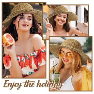 Bonuci 6 Pcs Floppy Straw Sun Hat Foldable Packable Wide Brim Scarecrow Hat Breathable Crochet Bucket Beach Hat (Khaki,Classic)