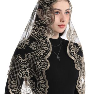 Bozidol Church Veil Lace Mantilla - Triangle Virgin Mary Head Covering Spanish Veil for Women