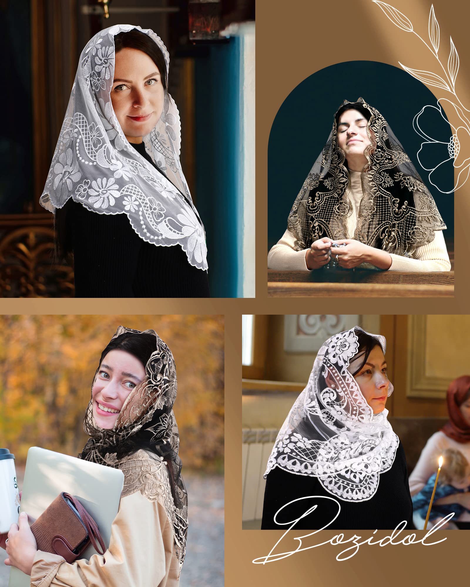 Bozidol Church Veil Lace Mantilla - Triangle Virgin Mary Head Covering Spanish Veil for Women