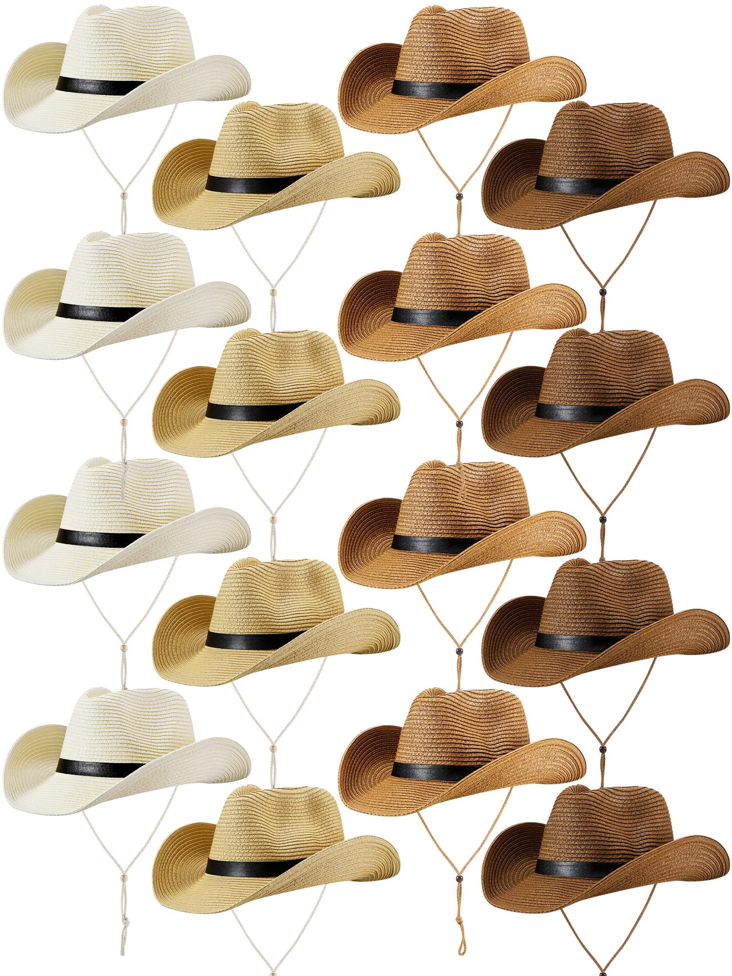 Mepase 12 Pcs Adult Straw Cowboy Hats Western Cowgirls Hat Bulk Wide Brim Beach Sun Hat Floppy UV Protection Hat for Women Men