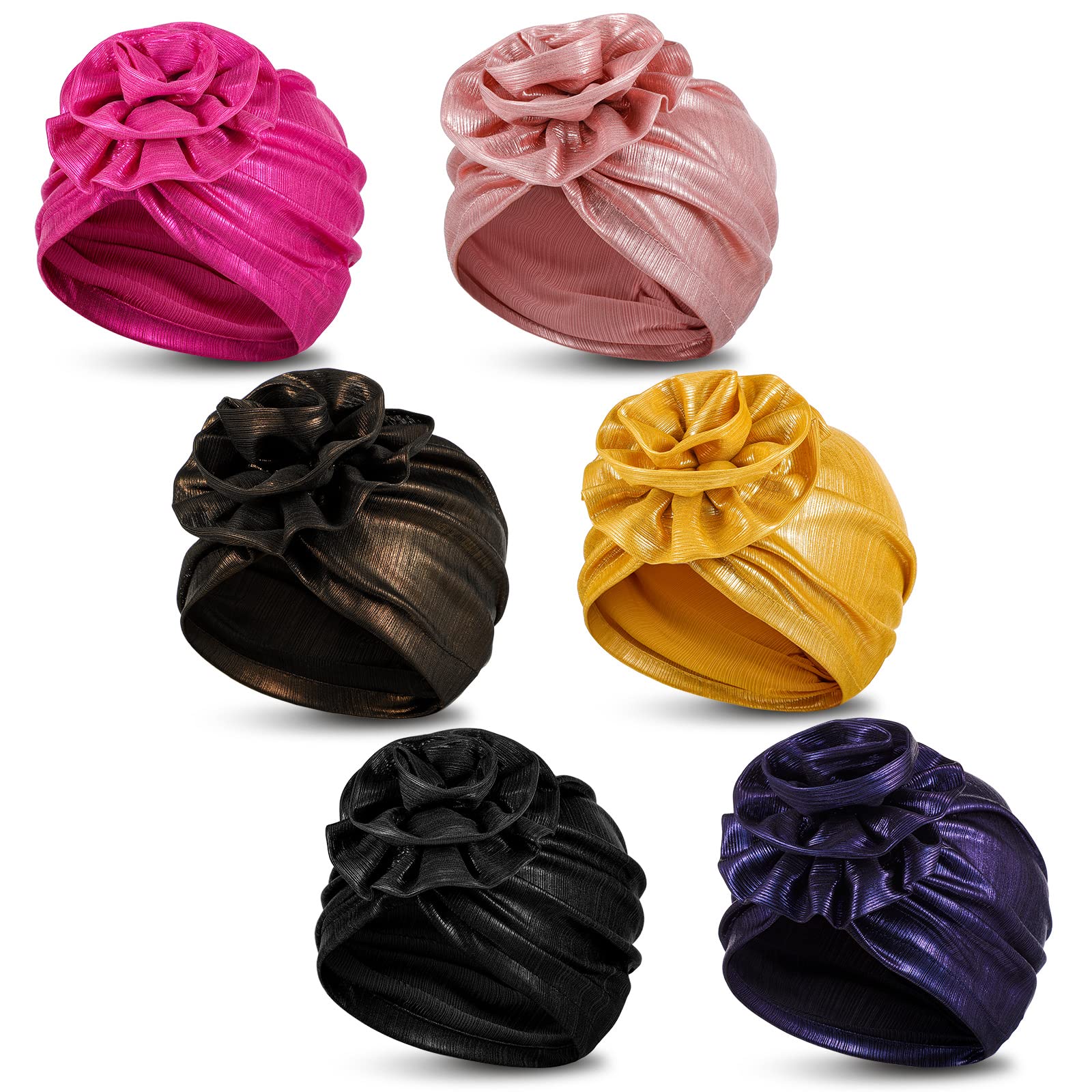 Hanaive 6 Pieces Women African Turban Flower Knot Headwrap Colorful African Hats Wrap Caps Bonnet Elastic Head Wraps for Black Women Friends