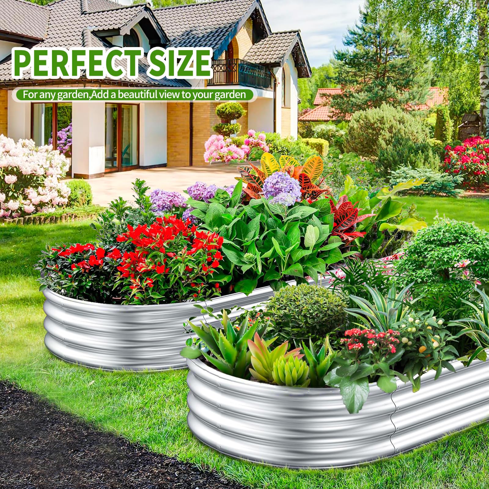 2 Pcs Galvanized Raised Garden Beds- 4×2×0.9ft,Clearance Metal Raised Planter Boxes, Stainless Steel Planter Raised Beds Outdoor Raised for Vegetables Flowers Fruits, Raised Garden Beds-Silver