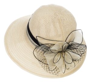 women kentucky organza derby hat - bridal wedding church tea party wide brim summer sun cap beige