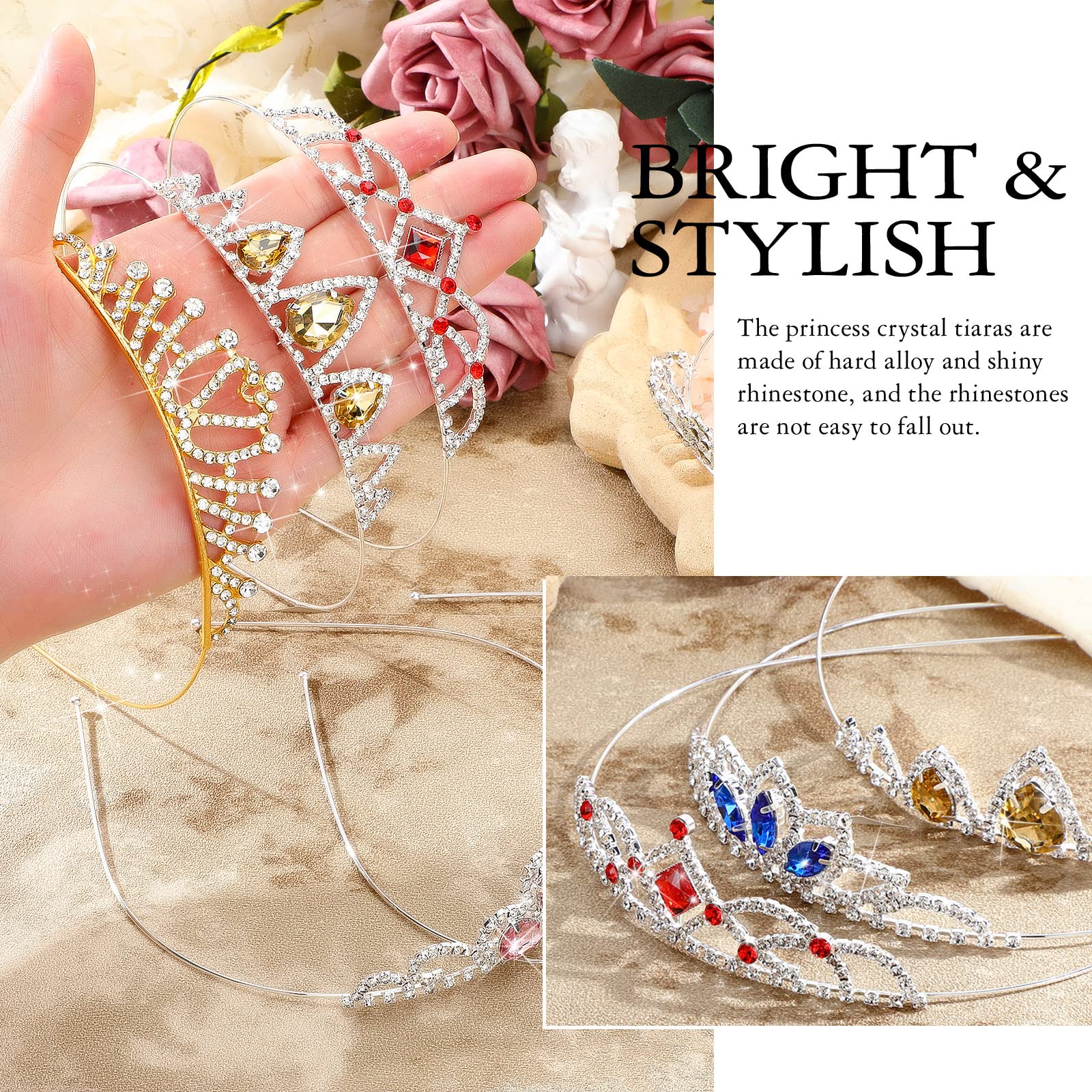 Jexine 32 Pieces Girls Princess Crown Girls Crown Tiara Princess Tiara Colorful Crystal Rhinestone Headpiece Glitter Crown Headband Princess Hair Accessories for Wedding Prom Costume Birthday Party