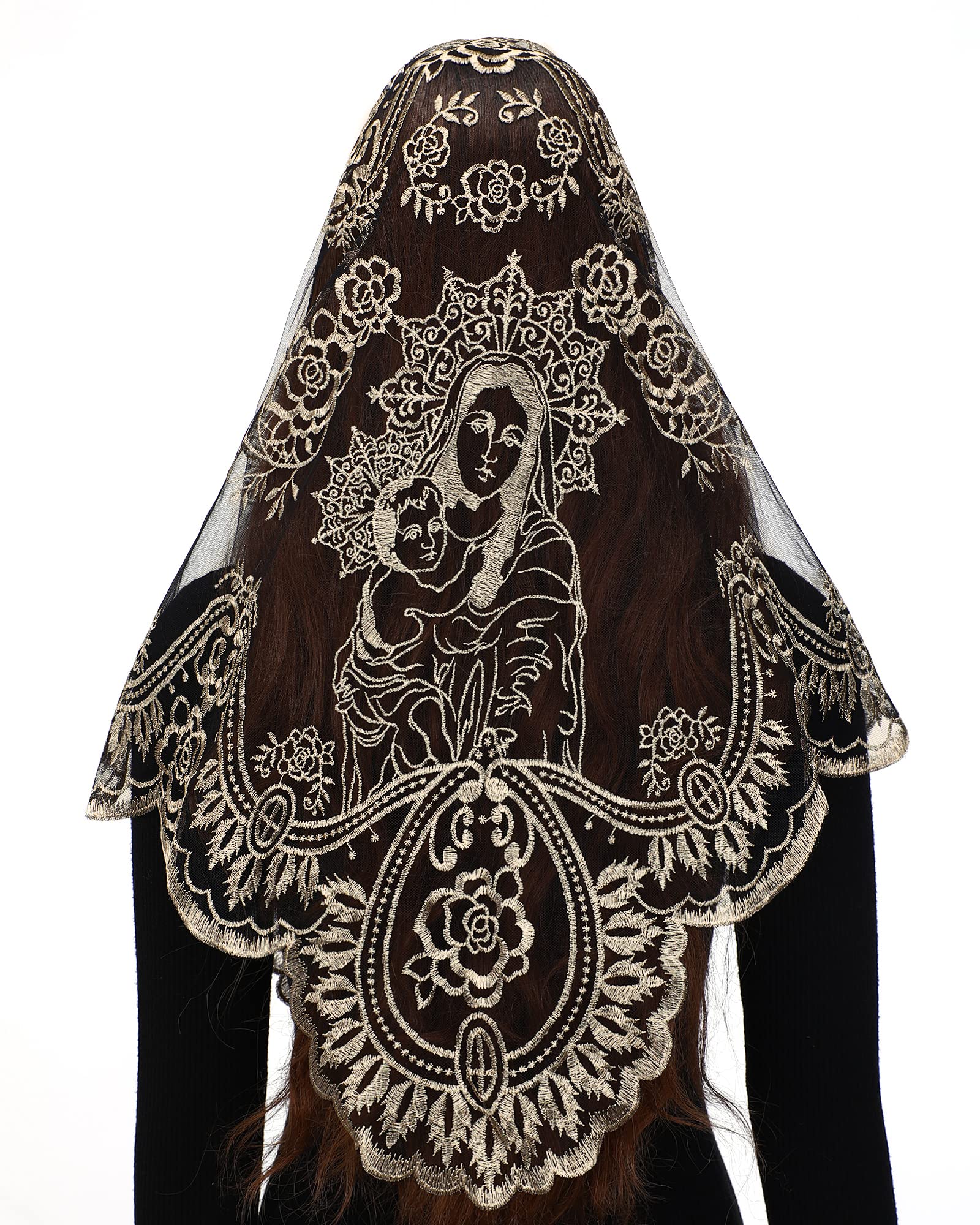 Bozidol Church Veil Lace Mantilla - Triangle Virgin Mary Head Covering Spanish Veil for Women