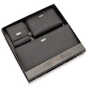 DKNY Women's Casual Phoenix 3 in 1 Box Set Classic Wallet, Black/Silver, One Size