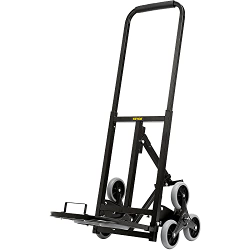 VEVOR Stair Climbing Hand Truck, Heavy-Duty Hand Cart Dolly 375 lbs Load Capacity, Foldable Stair Climber Hand Trucks with Adjustable Handle, All Terrain Cart for Stairs with 10 Wheels