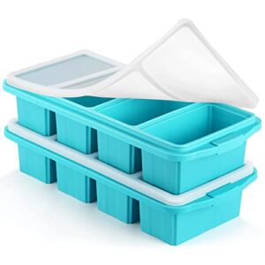 ztomine silicone freezer tray with lid - silicone freezer food molds- large ice cube tray,silicone freezer container,freeze & store soup, sauce, broth,leftovers - makes 4 perfect 1 cup