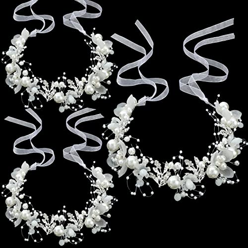 Yinder 3 Pcs Flower Headpiece Hair Accessories for Wedding Flower Headband Flower Crown Floral Tiara Rhinestone Pearl Headband for First Communion Prom(Silver)