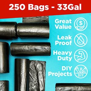 ToughBag 30-33 Gallon Trash Bags, 32 x 38" Black Garbage Bags (250 COUNT) – 30+, 32 Gallon Outdoor Industrial Garbage Can Liner for Custodians, Landscapers, Lawn Bags - Made In USA